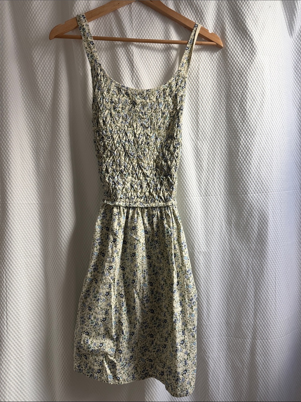 Floral Smocked Tank Sundress in Light Yellow and Blue